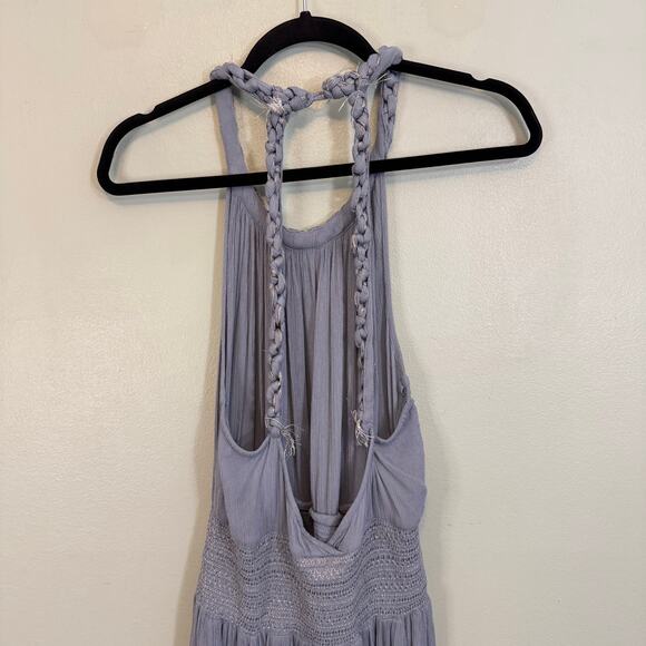 Free People Braided Halter Maxi Dress Large Gray Boho Casual Summer Gauze A-Line - Picture 4 of 12